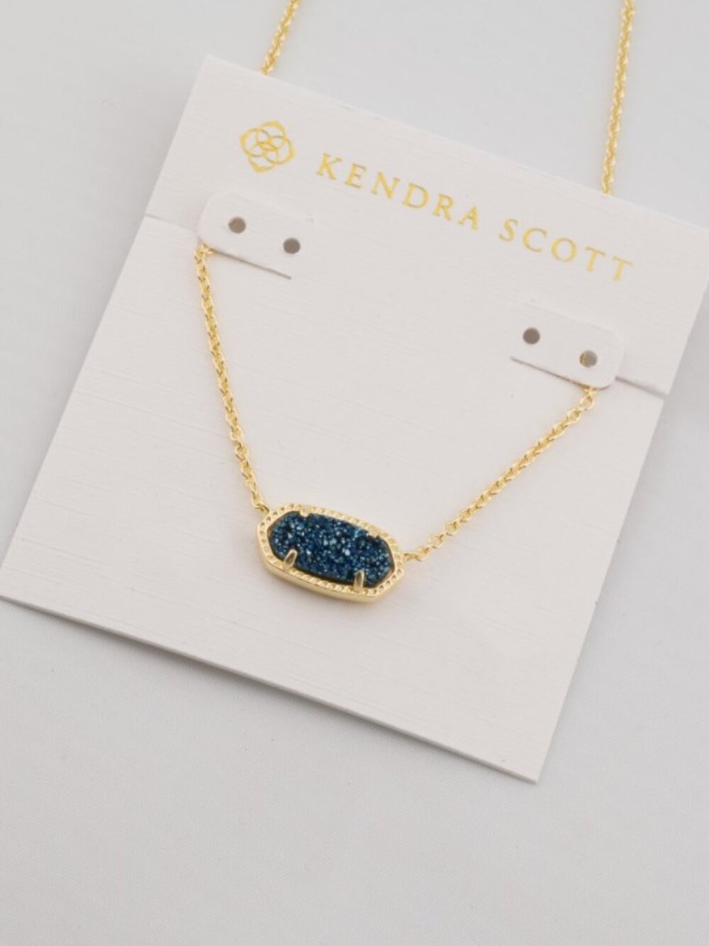 Kendra Scott Gold Necklace with Dark Blue Druzy Pendant